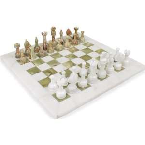  16 x 16 Green Onyx & White Onyx Chess Set Staunton Style 