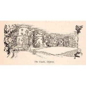 1903 Line block Print Skipton Castle Yorkshire England Joseph Pennell 