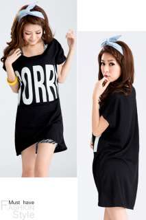 New Japan Simple Cute SORRY Black Oversized Punk Graphic Long Top Tee 