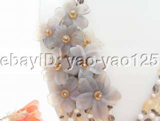 Charming! Pearl&Citrine&Smoky Quartz&Agate Flower Necklace