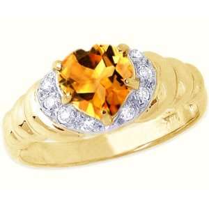  14K Yellow Gold Ribbed Heart Gemstone and Diamond Ring 
