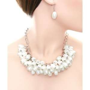 Fashion Multiple White Pearls Charm Necklace Set Jewelry