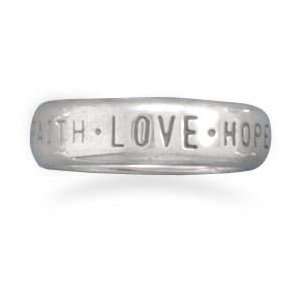  5mm Faith Hope Love Band .925 Sterling Silver Ring. Size 5 