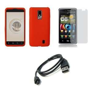   Red Silicone Soft Skin Case Cover + Atom LED Keychain Light + Screen