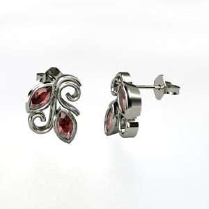  Vine Leaf Studs, Sterling Silver Stud Earrings with Red 