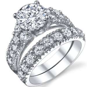  Solid Sterling Silver 925 Engagement Ring Set Bridal Rings 