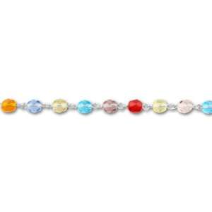  6mm Multi Colored Fire Polished Silver Plated Chain Arts 