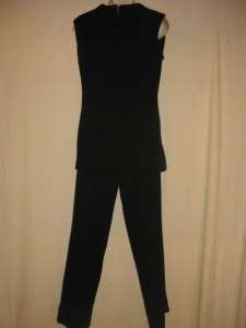 Vintage 60s Black pant suit w/ rhinestone trim Sparkle  