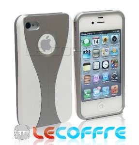 WHITE SILVER 3 PCS HARD CASE COVER FOR APPLE IPHONE 4 4S + FRONT 