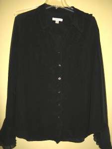 Coldwater creek Womens Black Ruffle silk shirt Blouse tunic plus size 