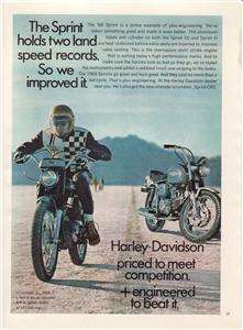 1968 Harley Davidson Sprint Motorcycle Magazine Advertisement  