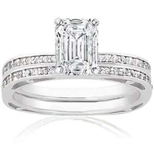  0.80 Ct Emerald Cut Diamond Wedding Rings Set Pave VS1 H 