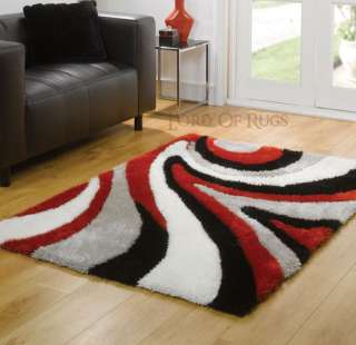 Large Soft Deluxe Shaggy Red Black Rug in 2x5, 3x5, 5x7 Carpet  
