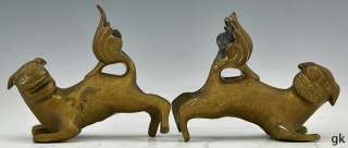   Pair (2) Antique Chinese Brass Foo Dogs Traditional Mid 1800s  