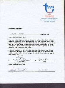 1981 Topps Signed Player contract Jim Palmer Orioles HOF  