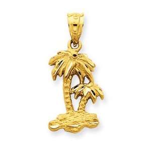    14k Yellow Gold Polished Diamond cut Palm Trees Pendant: Jewelry