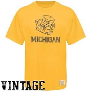  NCAA Original Retro Brand Michigan Wolverines Maize Distressed Crew 