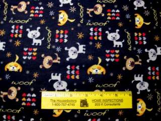 DOGS & HEARTS on BLACK Cotton Flannel Fabric BTY  
