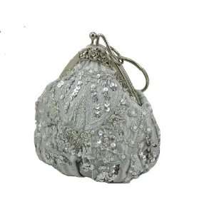  Kennymarket Cute Silver Beaded Evening Bag Purse Tote 