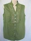 RQT Top Blouse Linen/Rayon Sleeveless Olive Green Sz M 