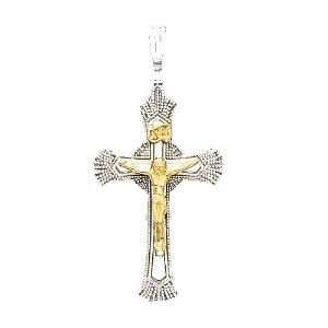  CRUCIFIX PENDANT TWO TONE 28X12mm Sterling Silver Jewelry