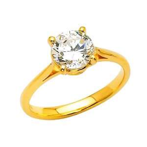   Gold Round Solitaire CZ Cubic Zirconia Wedding Engagement Ring Band