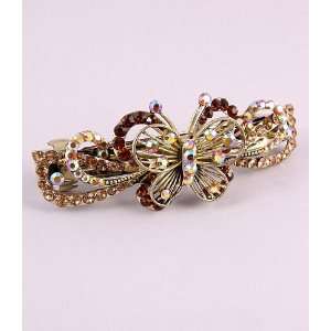  New Style Gold Color Hair Clip with Rhinesotne Brown Color 
