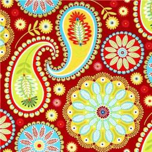  red Michael Miller fabric Gypsy Paisley big flowers (Sold 
