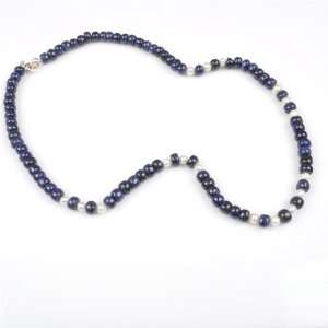   Strand Natural Cabochon Blue Sapphire & Pearl Beaded Necklace Jewelry