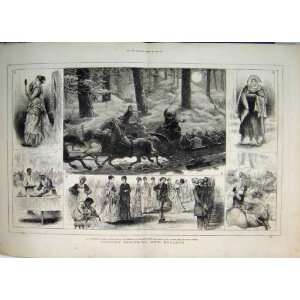   1874 Country Sleighing England Dancing Horses Fine Art: Home & Kitchen