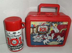 101 Dalmations Disney`Red Plastic Lunchbox & Thermos`With SippyTop 