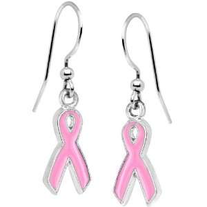  Silver Plated Pink Ribbon Earrings Jewelry