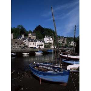  Blue Sailing Dinghy and River Aven, Pont Aven, Brittany, France 