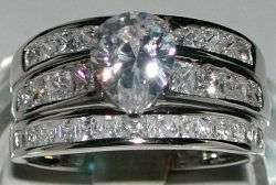 2ct Pear Cut CZ Wedding Engagement Ring Set With Eternity Band