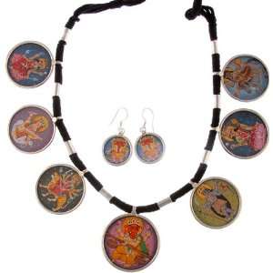  Hindu Deities Necklace with Ganesha Earrings   Sterling 