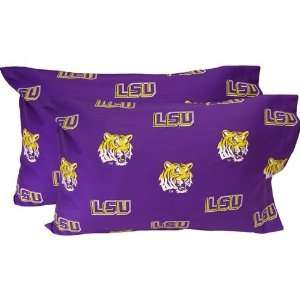 LSU Tigers Printed Pillow Case   (Set of 2)   Solid  