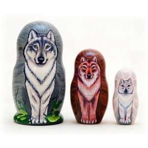  Wolf Pack 3 Piece Russian Wood Nesting Doll