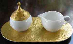   Magic Flute SARASTRO GOLD Creamer & Sugar Bowl & Lid = decorative TRAY