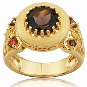   Gold Over Sterling Silver Smoky Quartz Art Deco Fashion Ring: Jewelry
