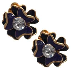  Ruari (Roree) Gold Black Purple Crystal Clip On Earrings 