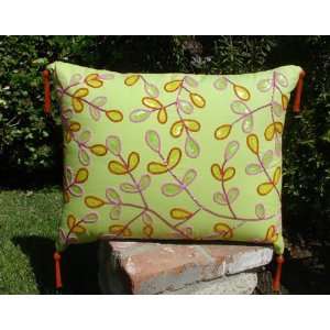  Designer DH Throw Pillows, Lime Green with Beaded Design 