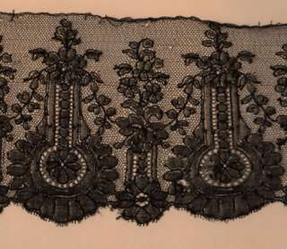 ANTIQUE FRENCH CHANTILLY LACE EDGING 84 by 5 1/2  