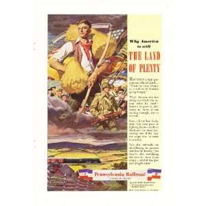   American Land of Plenty Soldiers & Farmers Original Vintage Print Ad