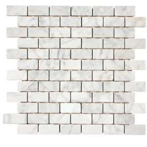  Carrara (Carrera) Bianco Polished 1x2 Brick Mosaic Tile 