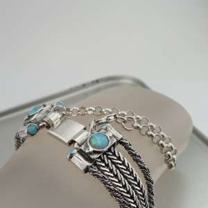 Hadar Designers Israel Gorgeous Art Handmade Gold Silver Opal Bracelet 