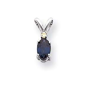  14k White Gold Oval Sapphire Diamond Pendant: Jewelry