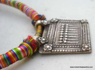 TRIBAL OLD SILVER AMULET PENDANT NECKLACE HINDU  