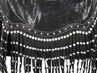 Rhinestone Studded Fringed Black Shoulder Bag  