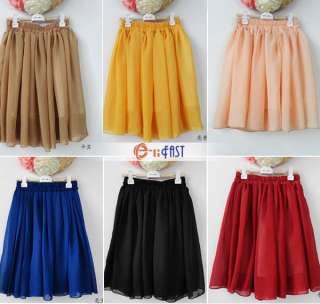   Retro High Waist Pleated Double Layer Chiffon Short Mini Pompon Skirts