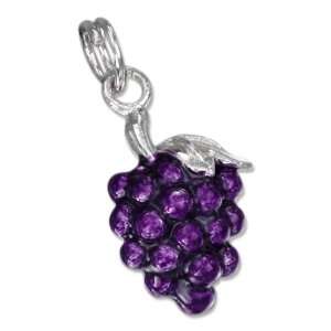  Sterling Silver Enamel 3D Purple Grapes Charm Jewelry